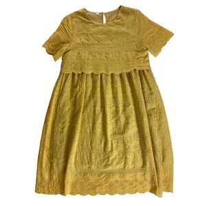 Yellow Eyelet Short Sleeve Dress Small 100% Cotton‎ Western Prairie Boho Doll